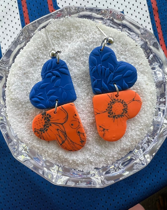 Orange blue heart earrings