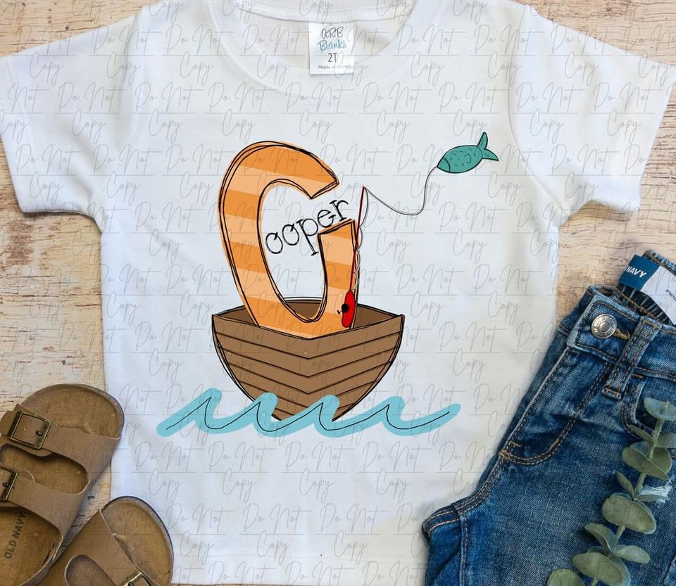 Kids  Custom fishing Letter In boat