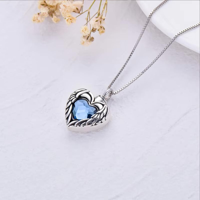 Angel Wings Heart Blue Crystal